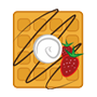 Ilustración animada de Waffles decorados con fresa, helado y jarabe de chocolate, para un desayuno práctico y delicioso 